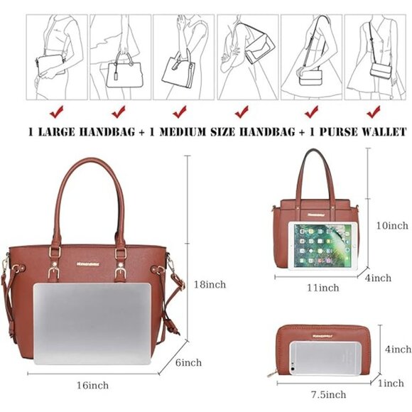 Montana West 3PCS Purses for Women Tote Purse and Wallet Set Shoulder Sa… - Picture 4 of 12